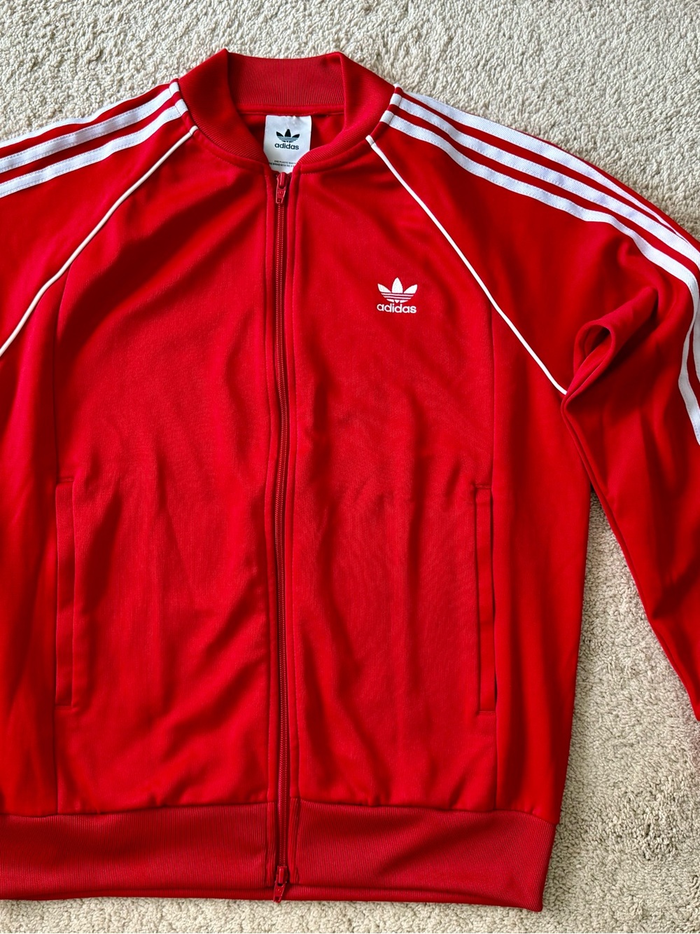 adidas men’s Red Zip-Up Athletic Jacket with White Trim sz L